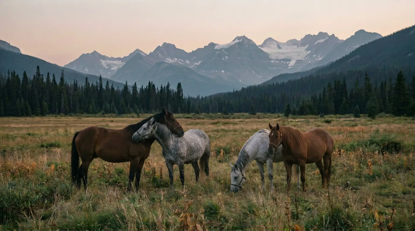 Chevaux en liberté, Ferme équestre de Sèchemouille, Haute-Savoie